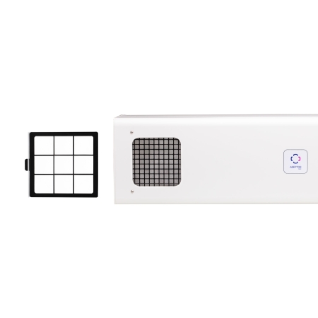 Lampa przepływowa ASEPTOR 236W biały widok filtra przeciwkurzowego